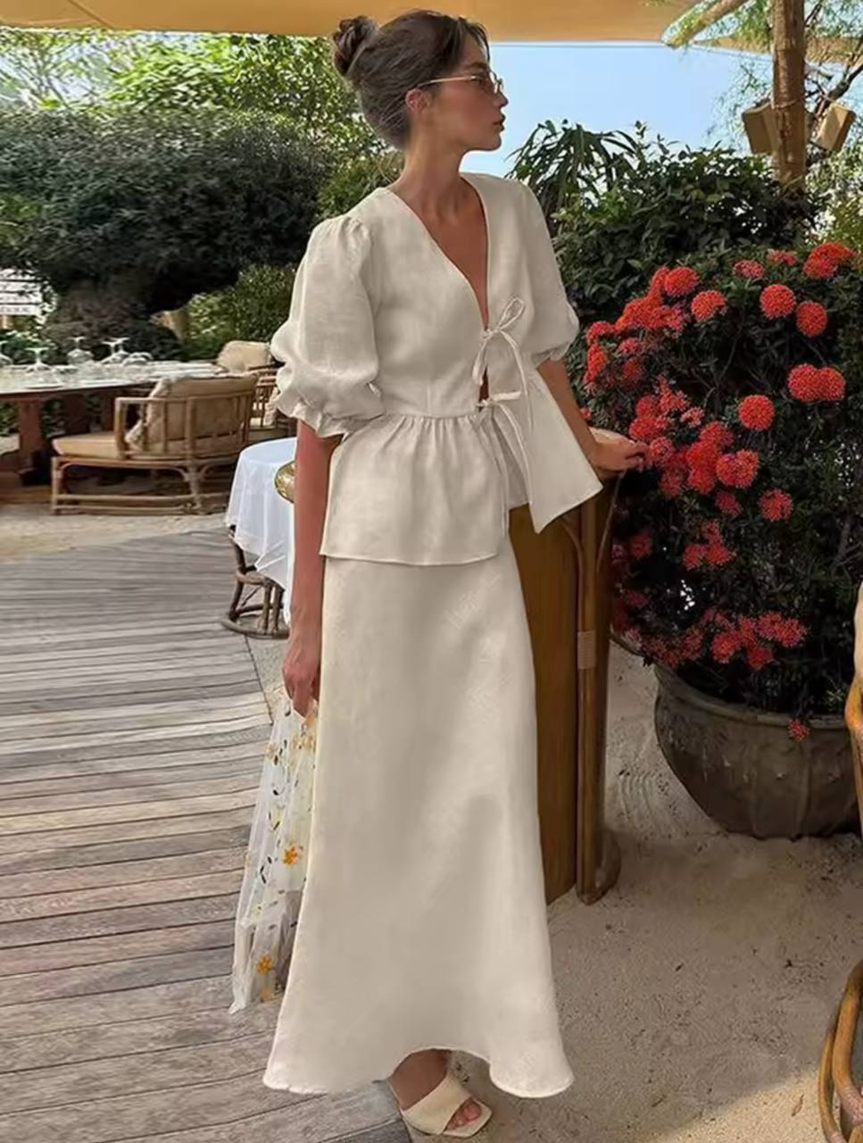Lace Up Short Sleeved Skirt Set Women Two Pieces