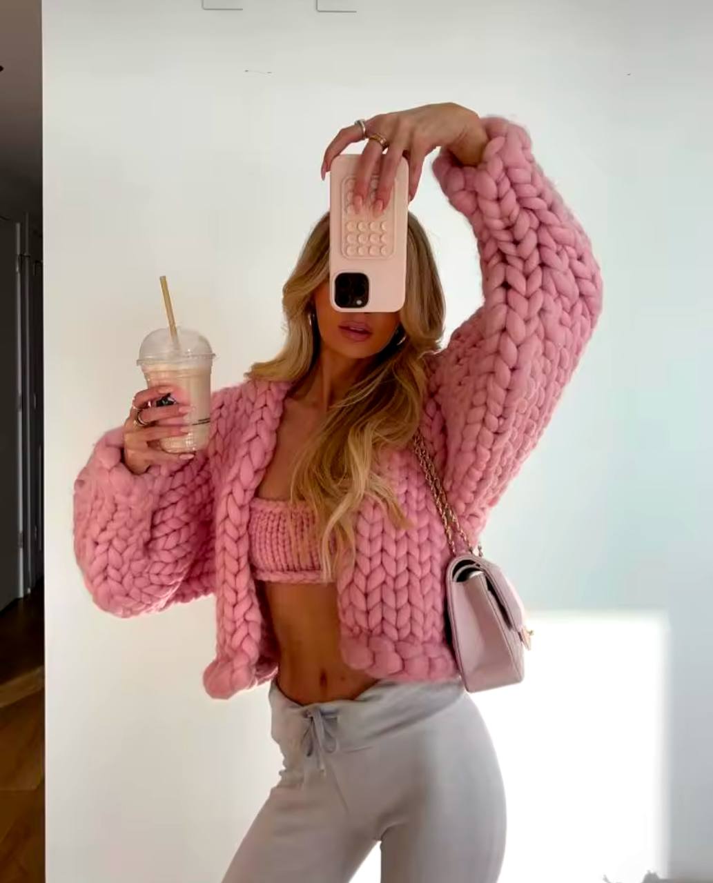 Knitted Cardigan Women Thick Long Sleeve Elegant Solid Casual Sweater Loose Short Chic Outwear Coat Tops