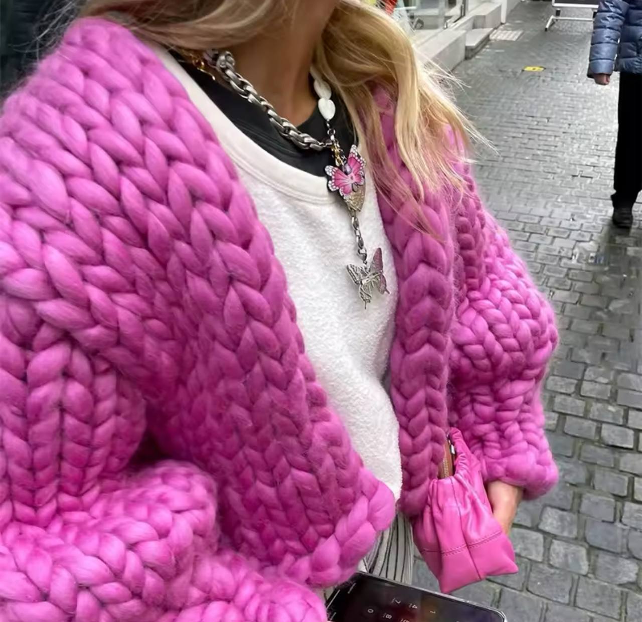 Knitted Cardigan Women Thick Long Sleeve Elegant Solid Casual Sweater Loose Short Chic Outwear Coat Tops