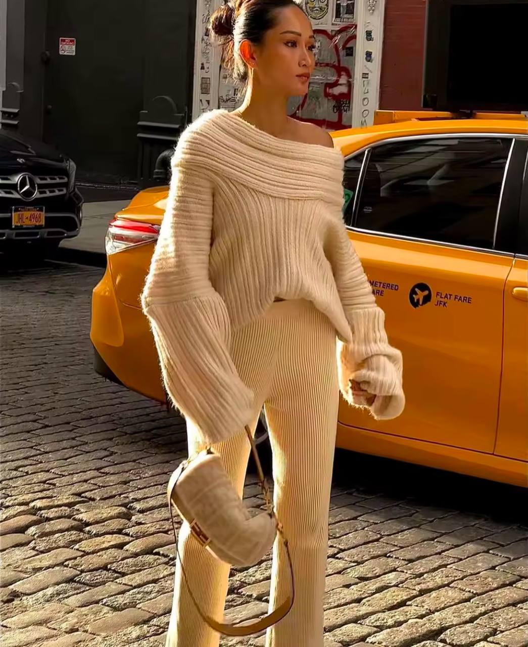 Women Sexy Solid One Neck Ribbed Sweater Fashion Off Shoulder Long Sleeve Knitted Pullover Lady Chic Street Knitwear