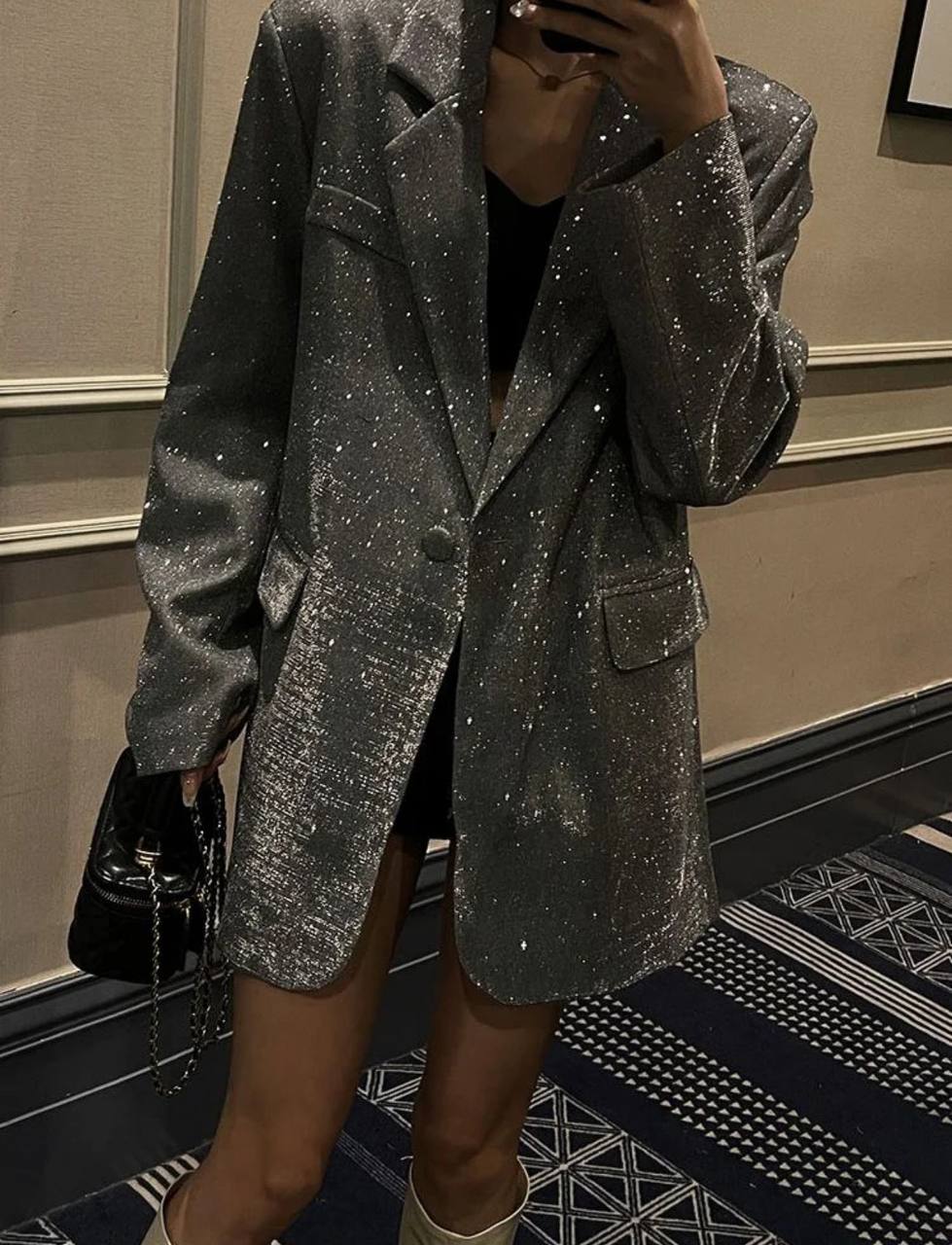 Glitter Lapel Suit Outwear For Women Luxury Long Sleeve Fashion Pocket Elegant Sparkle Coat Women's Suit Outwear