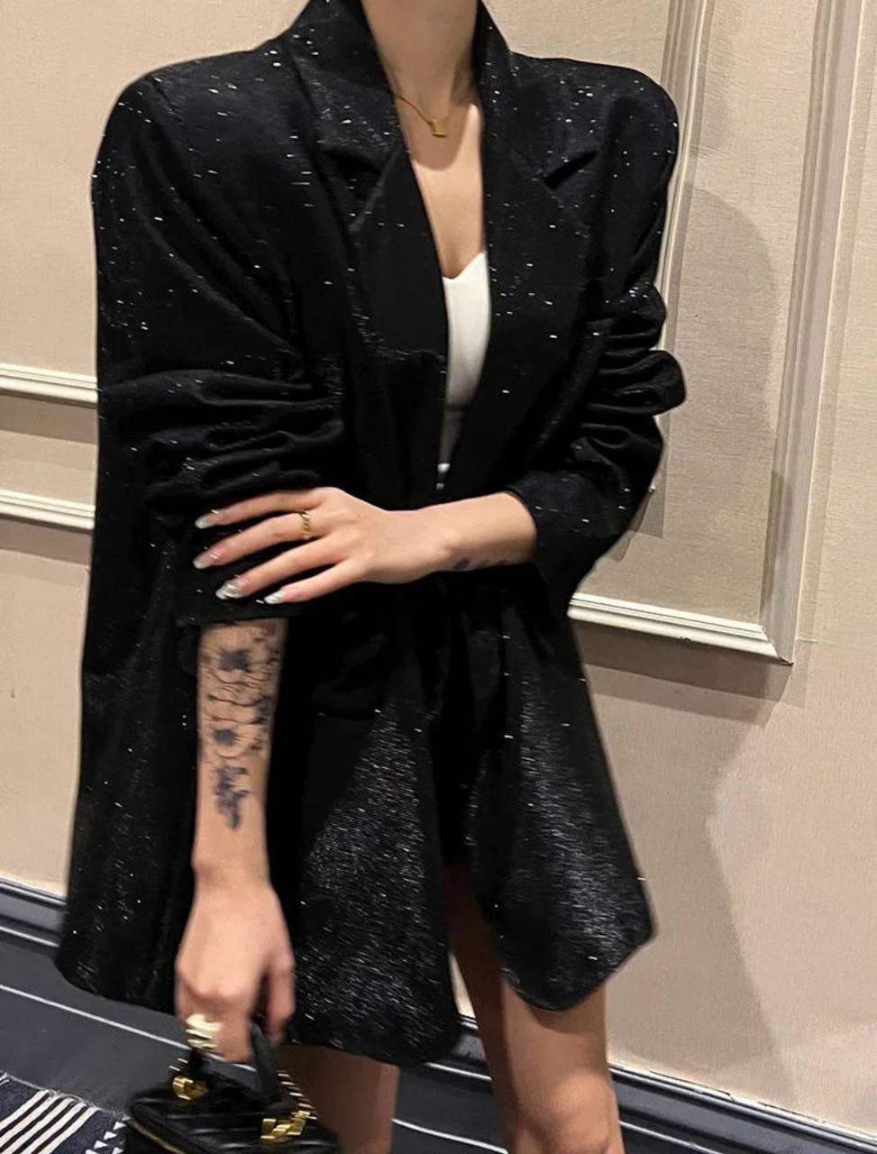 Glitter Lapel Suit Outwear For Women Luxury Long Sleeve Fashion Pocket Elegant Sparkle Coat Women's Suit Outwear