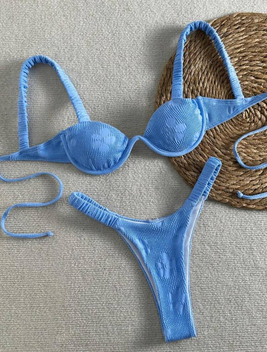 Floral Textured Underwire Bikini Set