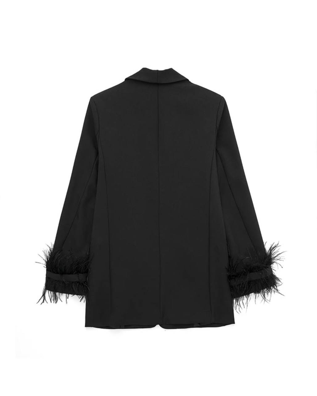 Black Satin Blazer With Feather