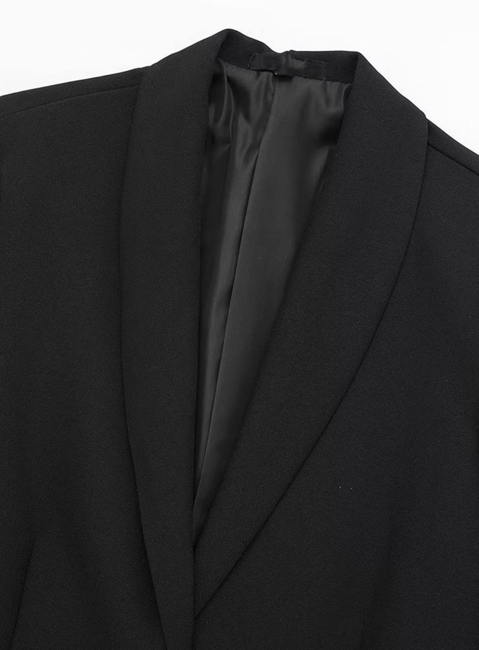 Black Satin Blazer With Feather