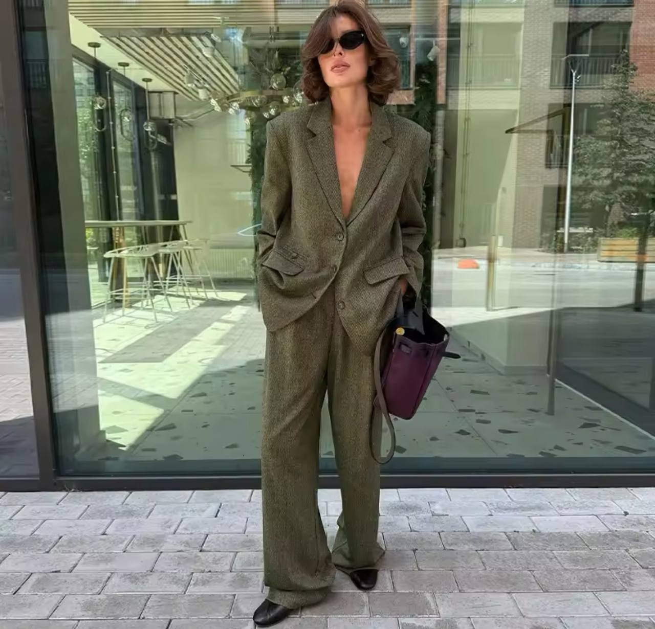 Casual 2 Pieces Sets For Women Elegant Turn-down Collar Long Sleeve Coat High Waist Trousers Loose Autumn Female Commuter Suit