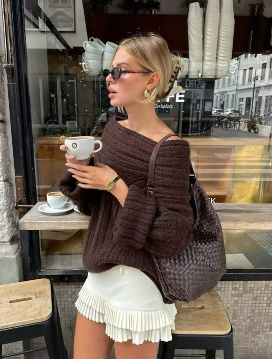 Women Sexy Solid One Neck Ribbed Sweater Fashion Off Shoulder Long Sleeve Knitted Pullover Lady Chic Street Knitwear