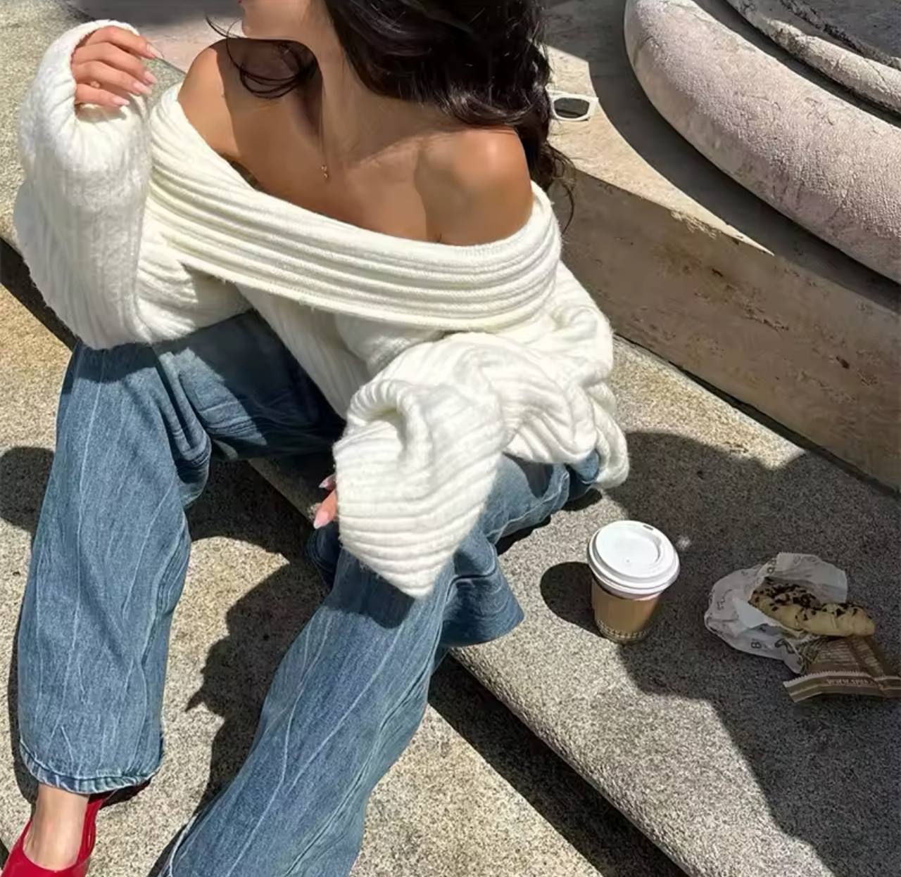 Women Sexy Solid One Neck Ribbed Sweater Fashion Off Shoulder Long Sleeve Knitted Pullover Lady Chic Street Knitwear