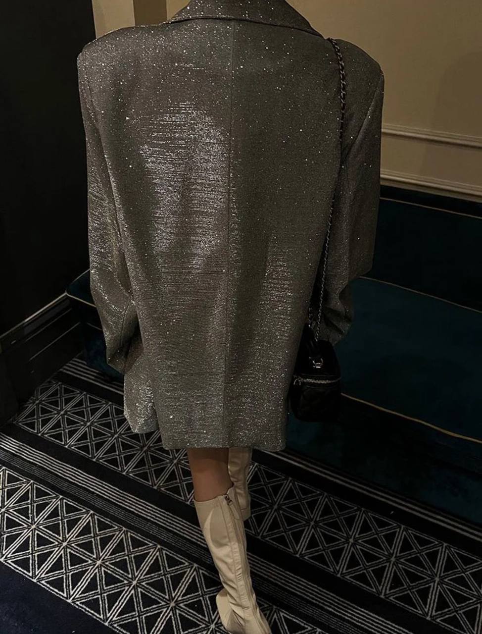 Glitter Lapel Suit Outwear For Women Luxury Long Sleeve Fashion Pocket Elegant Sparkle Coat Women's Suit Outwear